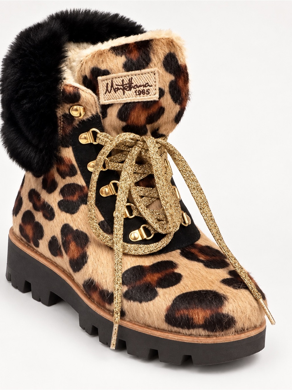 MONTELLIANA 1965 TOFANE GENUINE CALF HAIR LEOPARD HIKING BOOTS